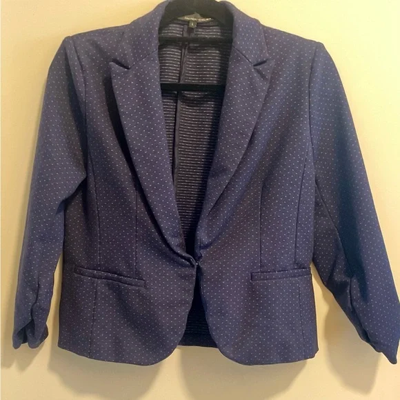 Amanda & Chelsea 3/4 ruched sleeve navy blue & white blazer size large - Picture 6 of 9